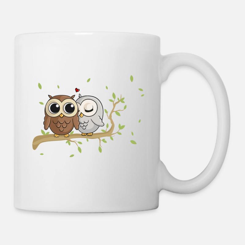 Verliebte Comic Eulen - Tasse - Weiß