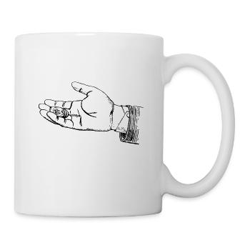 Hand mit Münze - Tasse - Weiß - Rechts