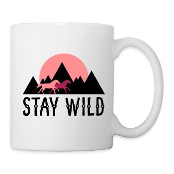 STAY WILD - Pferde vor Bergen und Sonnenuntergang - Tasse - Weiß - Rechts