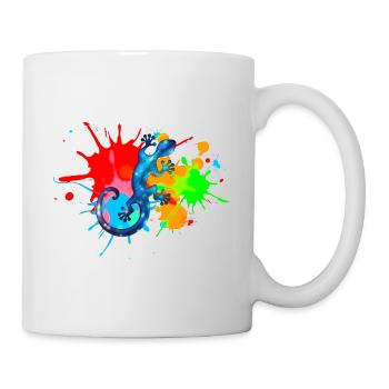 Space Gecko, Farbe, Bunt, Spritzer, surfen, Farben - Tasse - Weiß - Rechts