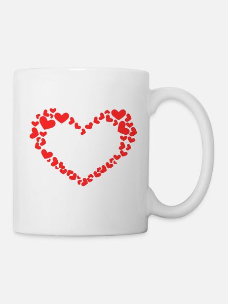 Herz Design mit vielen Herzchen Rot - Tasse - Weiß