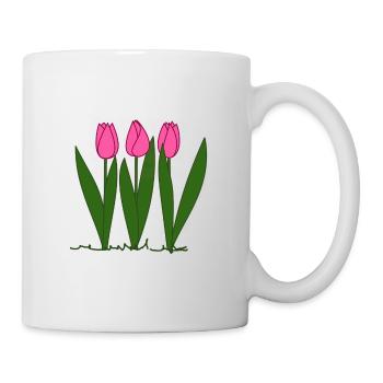 Rosa Tulpen, Frühling, Spring - Tasse - Weiß - Rechts