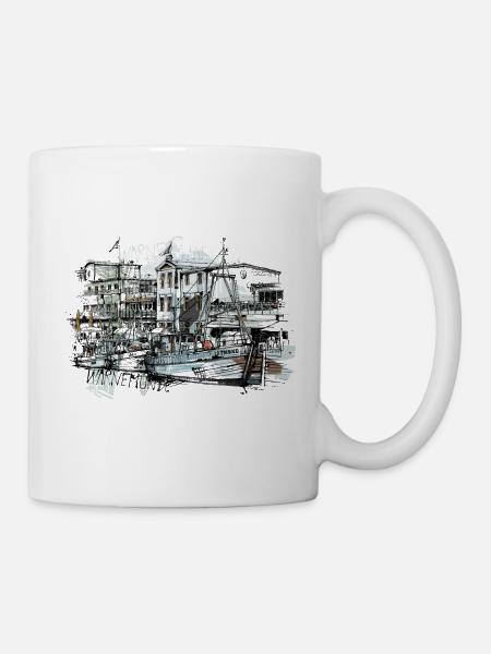 Marché aux poissons de Warnemünde - Mug blanc - blanc