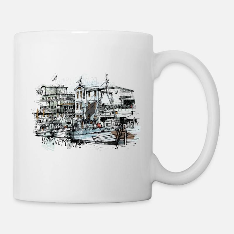 Marché aux poissons de Warnemünde - Mug blanc - blanc