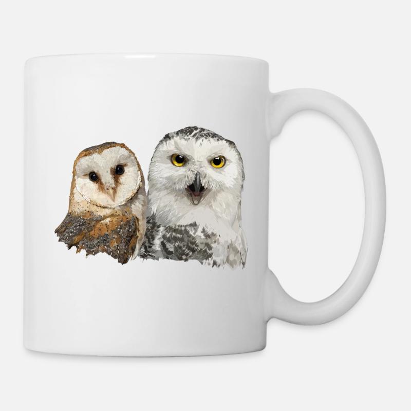 Schneeeule und Schleiereule - Tasse - Weiß