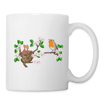 Robins, nest, cherry blossoms - Mug - white - Right