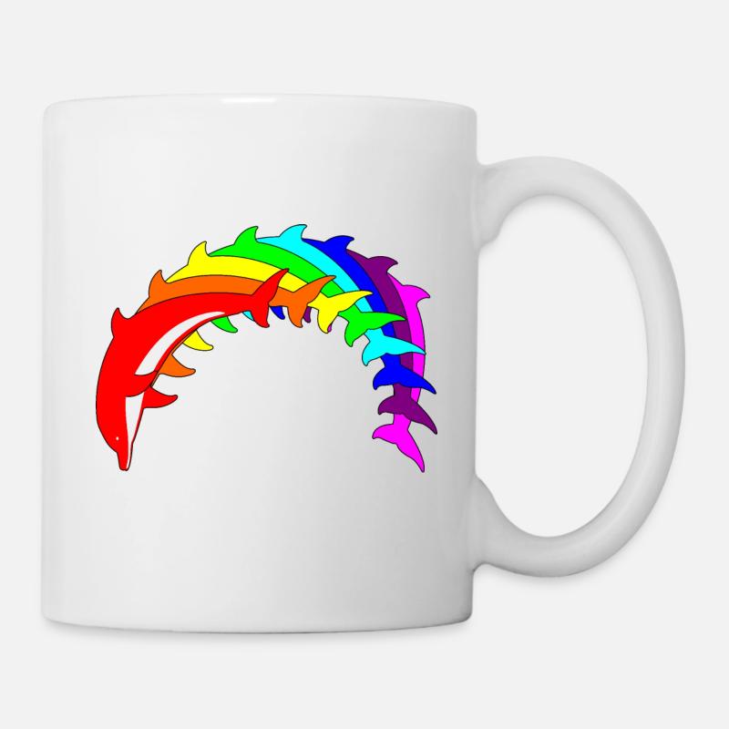Regenbogen Delfine - Tasse - Weiß