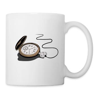 Taschenuhr Uhr Uhrzeit Zeit Uhrwerk Tick Tack - Tasse - Weiß - Rechts