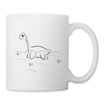 cute dino dinosaur Plesiosaurus with fish - Mug - white - Right