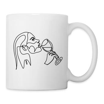 Woman Drinks Wine Line Drawing - Mug - white - Right