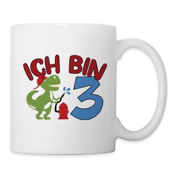 ICH BIN 3 DINO DINOSAURIER FEUERWEHR - Tasse - Weiß - Rechts