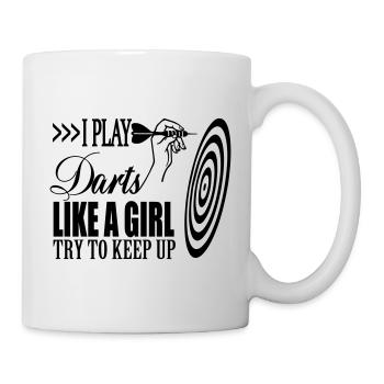 Frauen Darts Zitat, ich spiele Darts - Tasse - Weiß - Rechts
