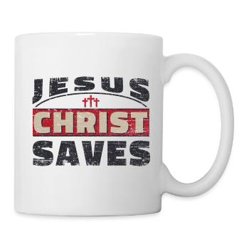 Jesus Christus rettet Shirt für Damen und Herren - Tasse - Weiß - Rechts