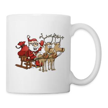 Froher Weihnachtsmann mit zwei Rentieren - Tasse - Weiß - Rechts