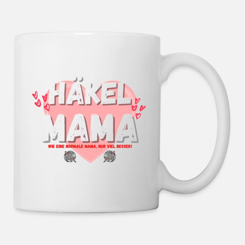Häkelmama! Häkeln Mutter rosa Herz rot Herzen - Tasse - Weiß