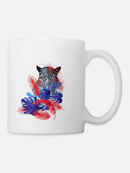 leopard, katze,wildkatze,malerei,blätter,dschungel - Tasse - Weiß