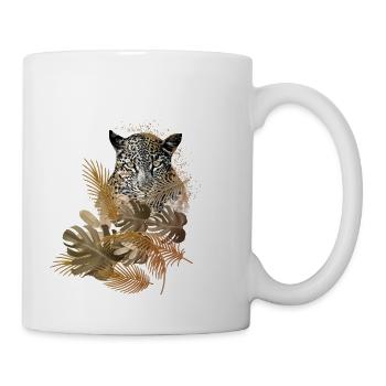 leopard, katze,wildkatze,malerei,blätter,gold - Tasse - Weiß - Rechts