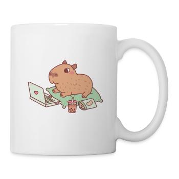 Süßes Capybara Chillen mit Laptop und Snacks - Tasse - Weiß - Rechts