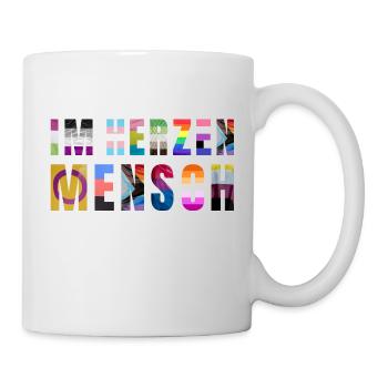 Buntes Schriftzug Pride T Shirt "Im Herzen Mensch" - Tasse - Weiß - Rechts