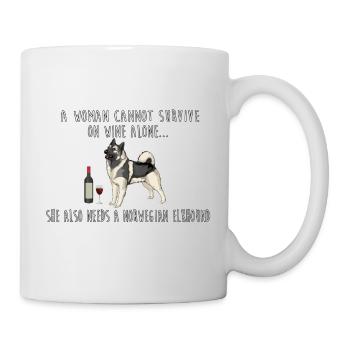 Eine Frau braucht Wein und einen norwegischen Hirschhund - Tasse - Weiß - Rechts