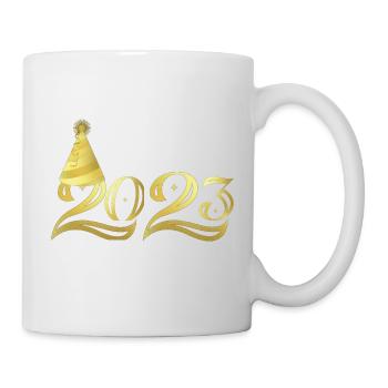 Goldener Hut Silvesterparty 2023 passendes Geschenk - Tasse - Weiß - Rechts