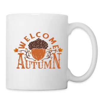 Willkommen Herbst Eichel Blätter Geschenk Shirt - Tasse - Weiß - Rechts
