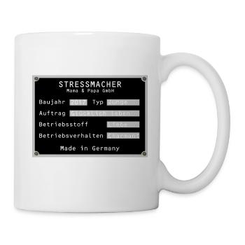 Stressmacher Junge Typenschild Sohn Sohnemann 2017 - Tasse - Weiß - Rechts