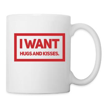 JE VEUX DES CÂLINS ET DES BAISERS. Design mignon et cool. Nouveau - Mug blanc - blanc - Droite