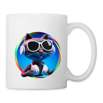 Katze Brille Turntable DJ Disco Club Kopfhörer - Tasse - Weiß - Rechts