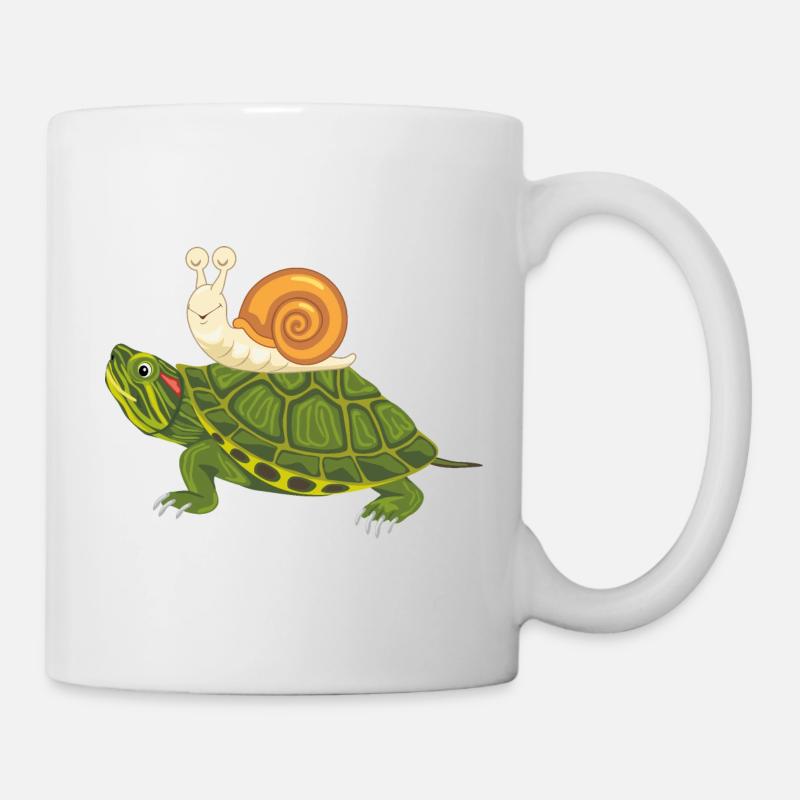 Lustige glückliche Schildkröte und Schnecke - Tasse - Weiß