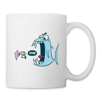 Stop - Klein gegen groß - Tasse - Weiß - Rechts