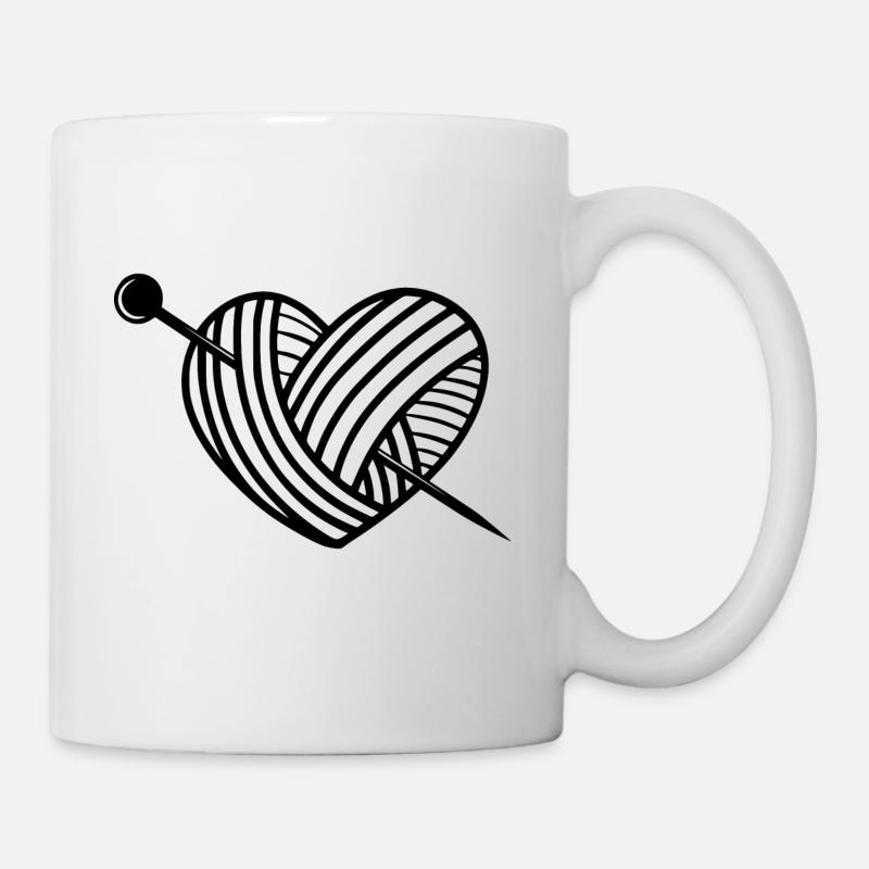 Stricken Wolle Herz - Tasse - Weiß