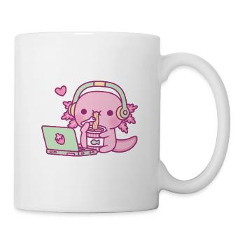 Axolotl Eating Instant Noodles And Watching Anime - Mug - white - Right