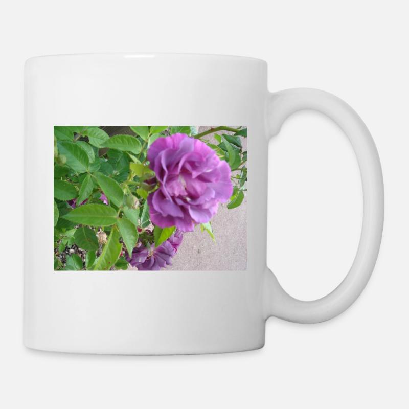 Fleur de rose violette - feuilles vertes - Mug blanc - blanc