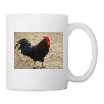 Coq noir et marron à plumes - Mug blanc - blanc - Droite