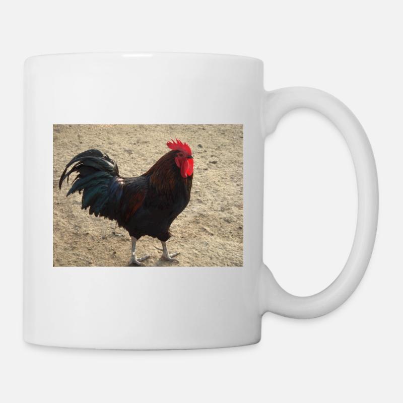 Hahn schwarz und braun gefiedert - Tasse - Weiß