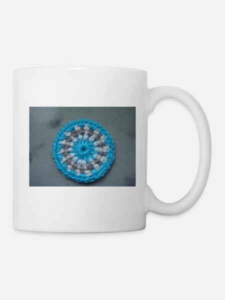 A mandala blue and grey made of wool - by Lillrose - Mug - white