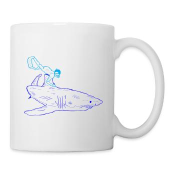 Hai mit Taucher in blau - Tasse - Weiß - Rechts