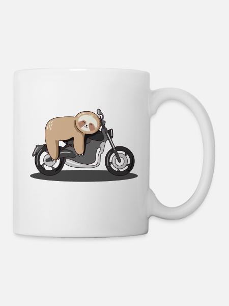 Faultier Motorrad fahren Motorbike chillen - Tasse - Weiß