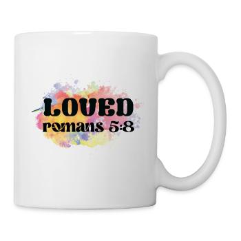 Loved Romans 5:8 Bibelvers - Tasse - Weiß - Rechts