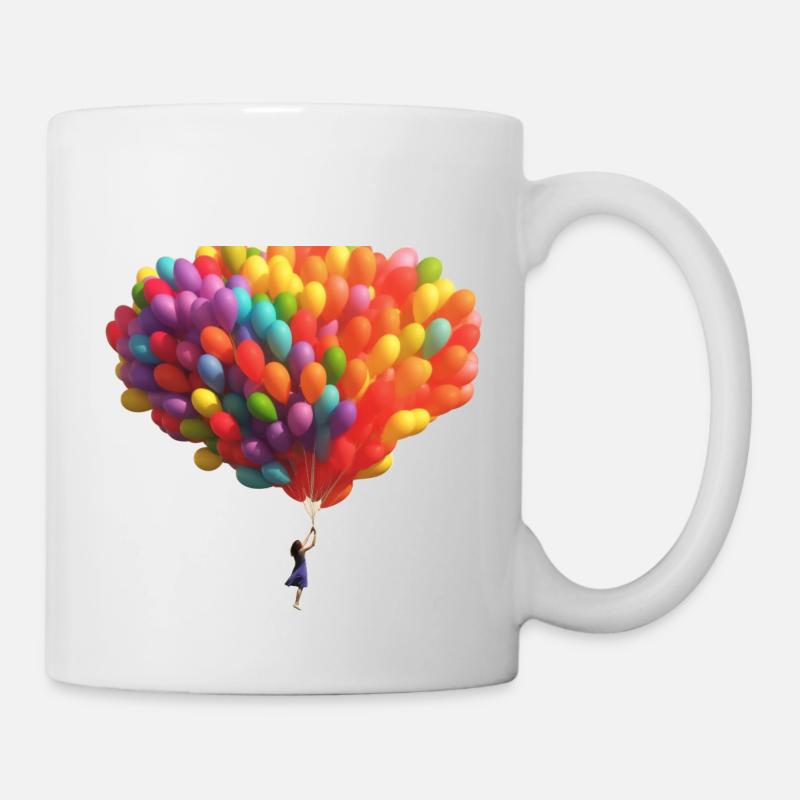 Ein Kind mit aufsteigenden bunten Luftballons - Tasse - Weiß