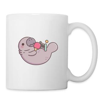 Drôle de lamantin jouant au tennis de table avec sa queue - Mug blanc - blanc - Droite