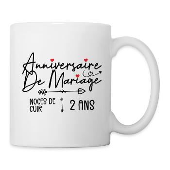 Anniversaire de mariage 2 ans - Noces de Cuir 2ans - Mug blanc - blanc - Droite