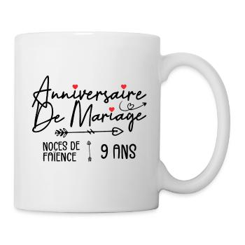 Anniversaire de mariage 9 ans - Noces de Faïence - Mug blanc - blanc - Droite