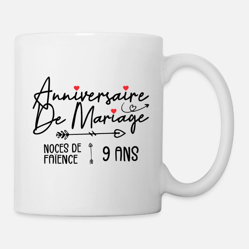 Anniversaire de mariage 9 ans - Noces de Faïence - Mug blanc - blanc