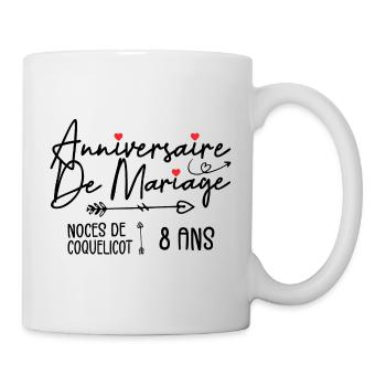 Anniversaire de mariage 8 ans, Noces de Coquelicot - Mug blanc - blanc - Droite