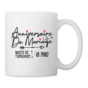 Anniversaire de mariage 18 ans | Noce de Turquoise - Mug blanc - blanc - Droite