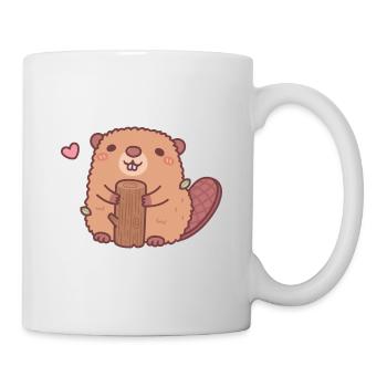 Castor mignon tenant un morceau de bois - Mug blanc - blanc - Droite