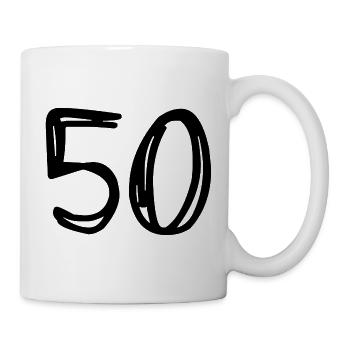 50. 50 JAHRE. 50-jähriges JUBILÄUM. GEBURTSTAG 50 JAHRE. - Tasse - Weiß - Rechts