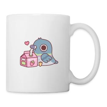 Cute Pigeon Loves Drinking Strawberry Milk - Mug - white - Right